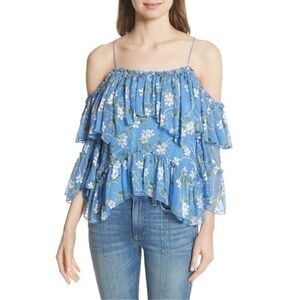 Alice + Olivia Silk Ruffle Floral Print Blouse